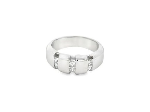 18K White Gold Men's Ring with Natural Princess-Cut Diamonds